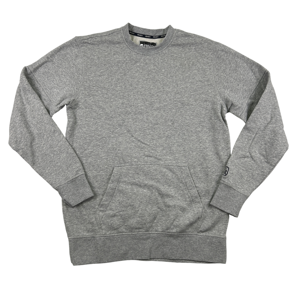AND1 Sweatshirt Mens Medium Gray Crewneck Pullover Kangaroo Pocket Logo